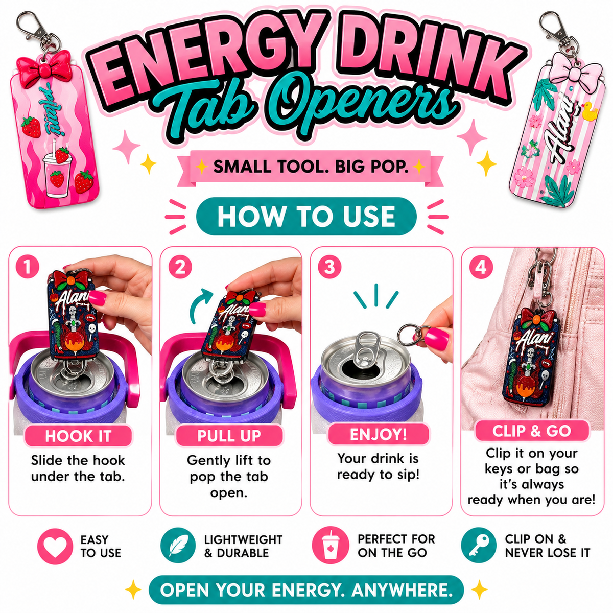 Energy Drink Tab Openers - Alani Flavors