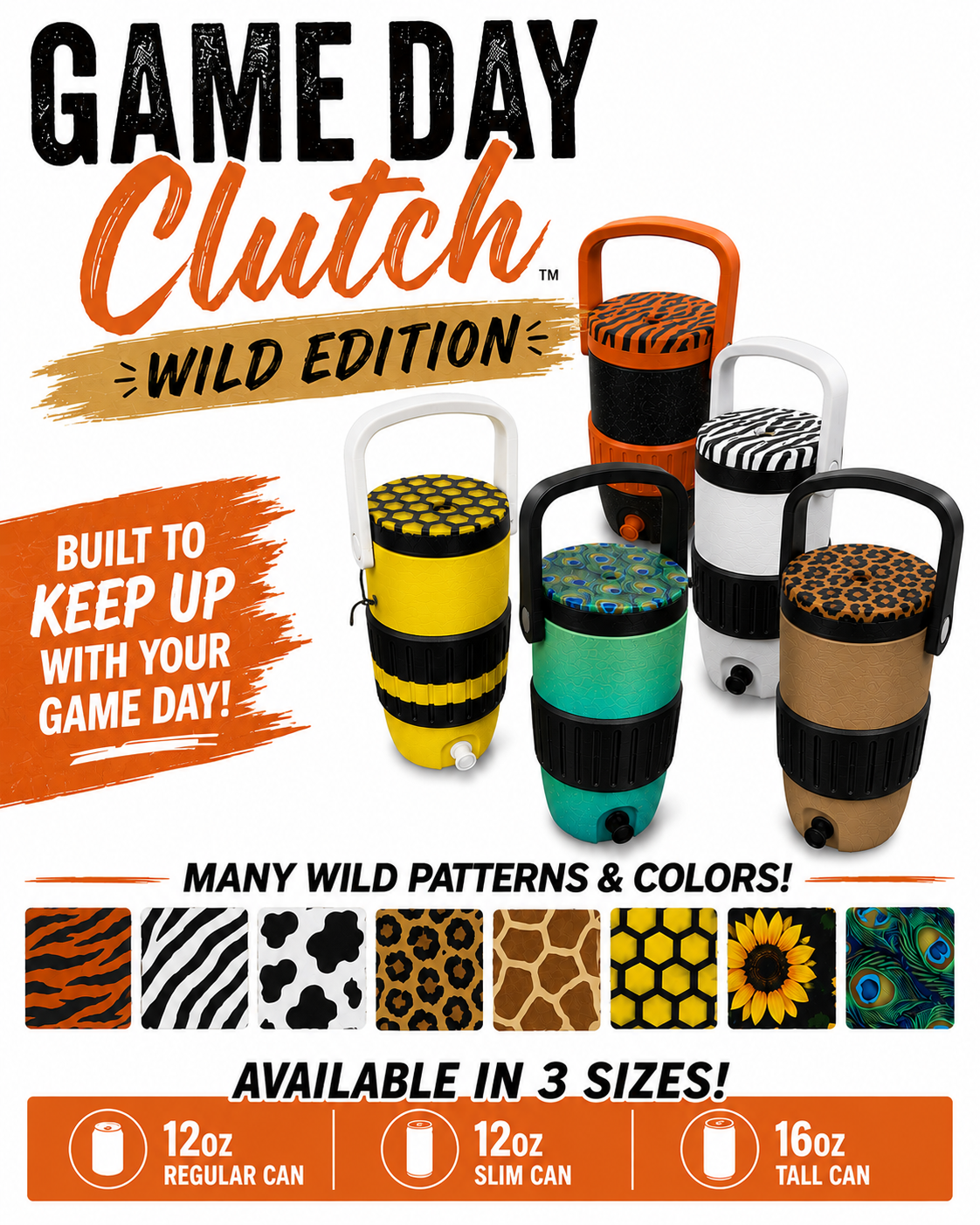Game Day Clutch™ Wild Edition Insulated Can Holder with Handle & Tab Opener