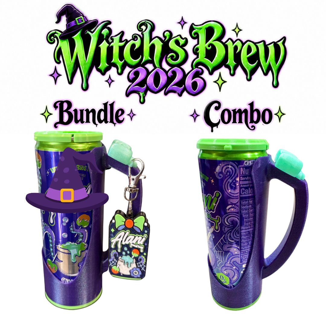 Slim Can Clutch B.A.B.E. (Big Accent Bow Edition) 12oz Slim Can Holder with can lid cover and optional matching Tab Opener Alani Flavors
