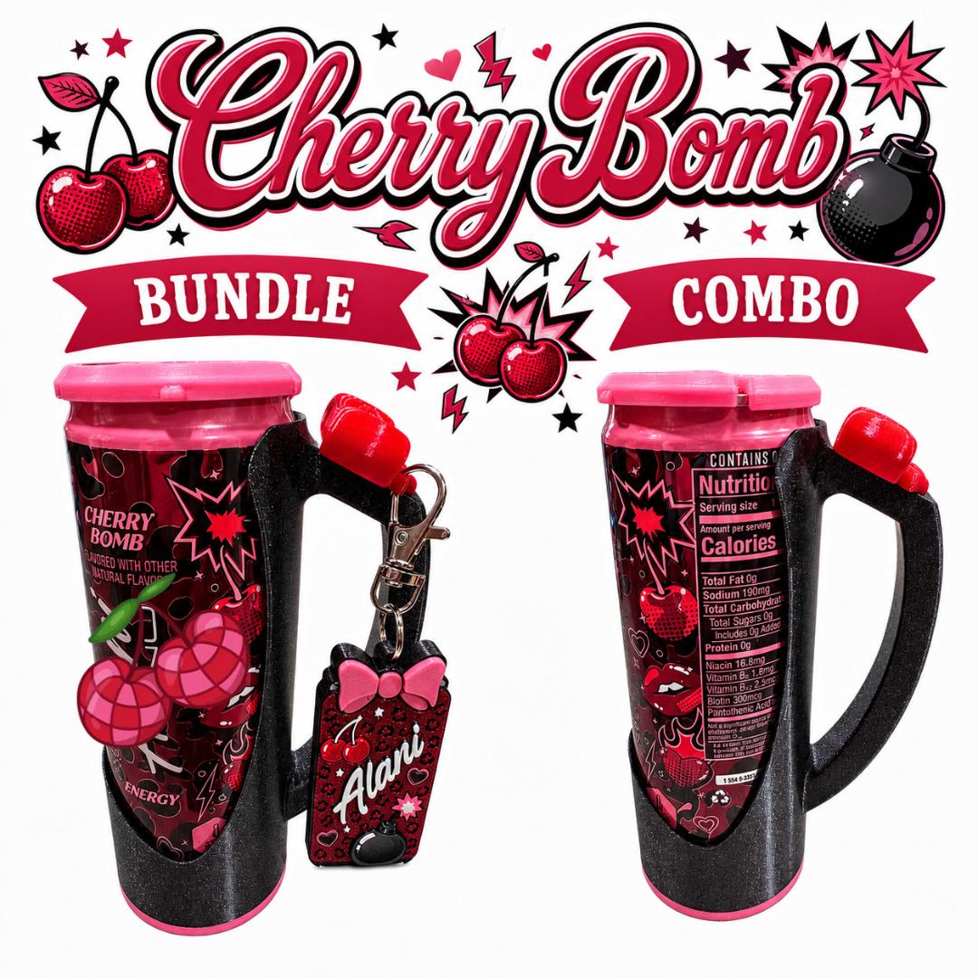 Slim Can Clutch B.A.B.E. (Big Accent Bow Edition) 12oz Slim Can Holder with can lid cover and optional matching Tab Opener Alani Flavors