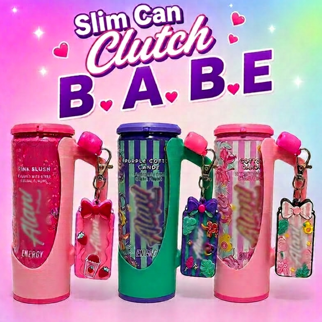 Slim Can Clutch B.A.B.E. (Big Accent Bow Edition) 12oz Slim Can Holder with can lid cover and optional matching Tab Opener Alani Flavors